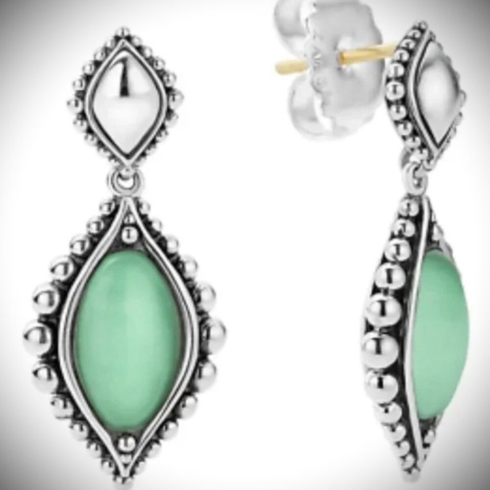 LAGOS  Contessa Sterling Silver 18K Gold Post Variscite Dangle Earrings